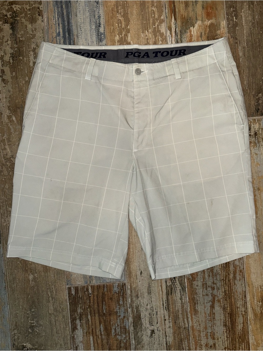 #0024 Men’s PGA Tour Windowpane Golf Shorts - Grey/white 38